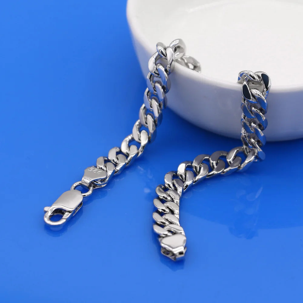 Luxury 925 Silver Cuban Chain Bracelet for  Men's Women All Width 6.5MM Link Chain Bracelets Party Jewelry Accessories Gift